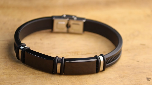 Black Silicone & Stainless Steel Men's Bracelet