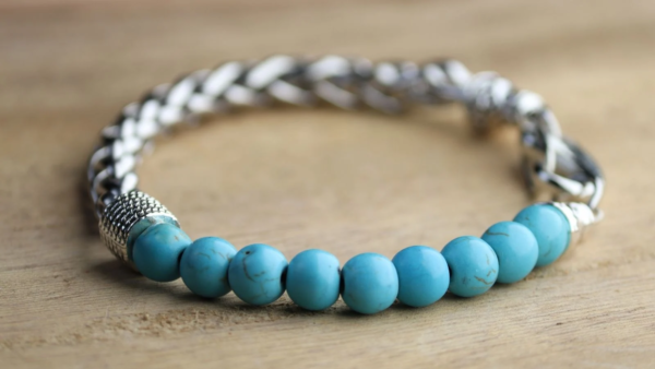 Turquoise Beaded & Silver Chain Men's Bracelet