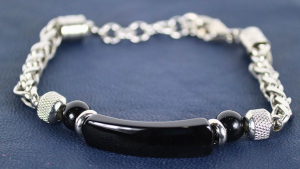 Men’s Black Onyx & Steel Chain Bracelet