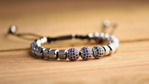 Blue Crystal Beaded Adjustable Men's Bracelet