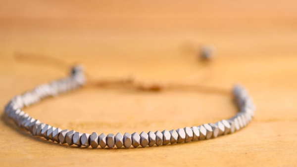 Matte Silver Beaded Adjustable Men's Bracelet