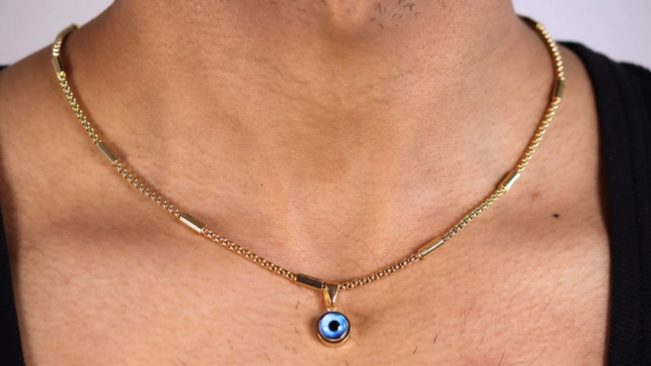 Gold Chain Necklace with Blue Evil Eye Pendant