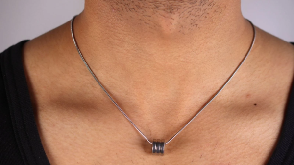 Men's Silver-Toned Minimalist Ring Pendant Necklace