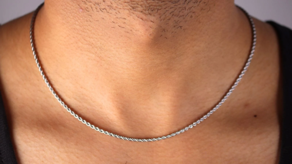 Men's Silver-Toned Twisted Rope Chain Necklace